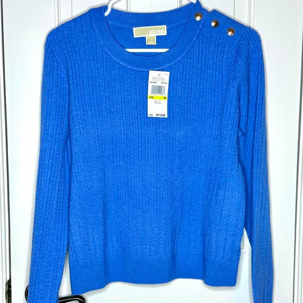 Michael Kors Button Shoulder Cable Knit Sweater NWT